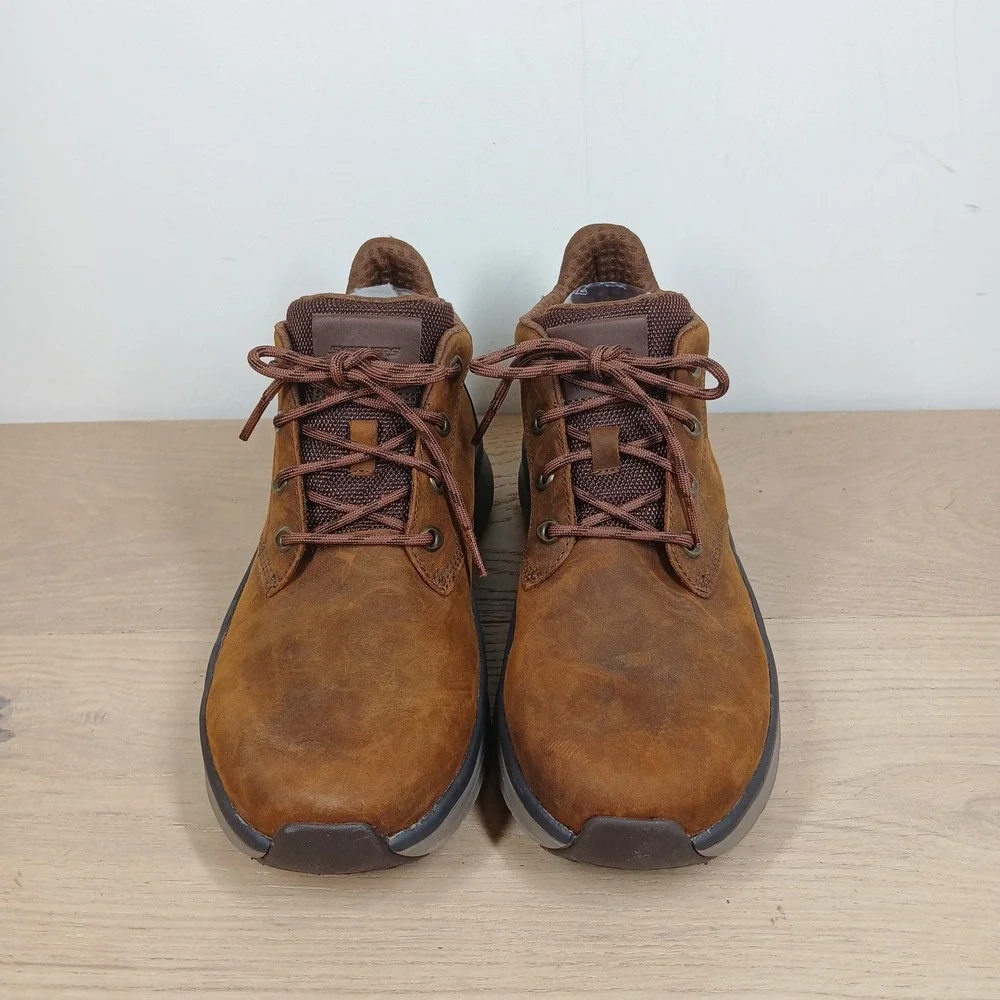 Skechers D'Lux Walker Boots Mens 8 Brown Leather Mid Top Relaxed Fit Sneakers